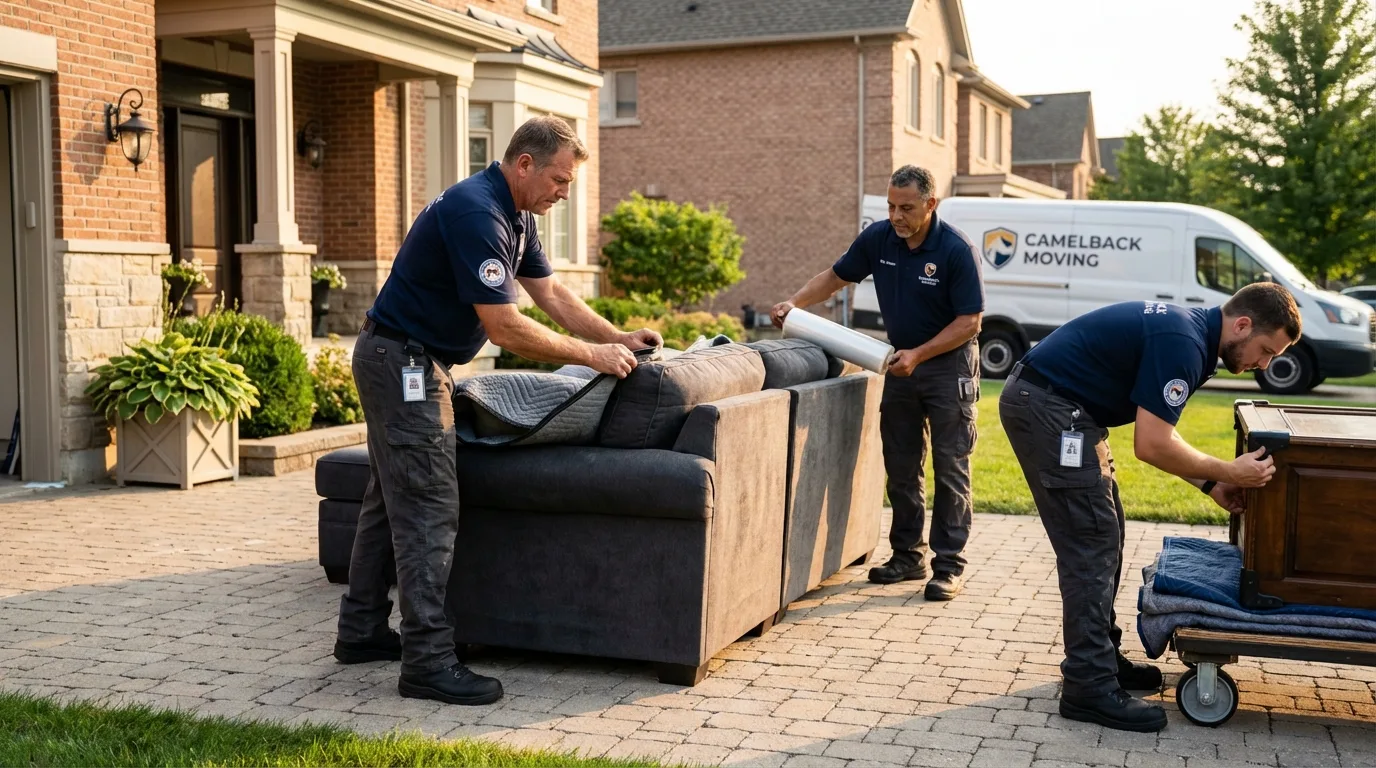 Large estate moving crew wrapping furniture in Conrad, MT